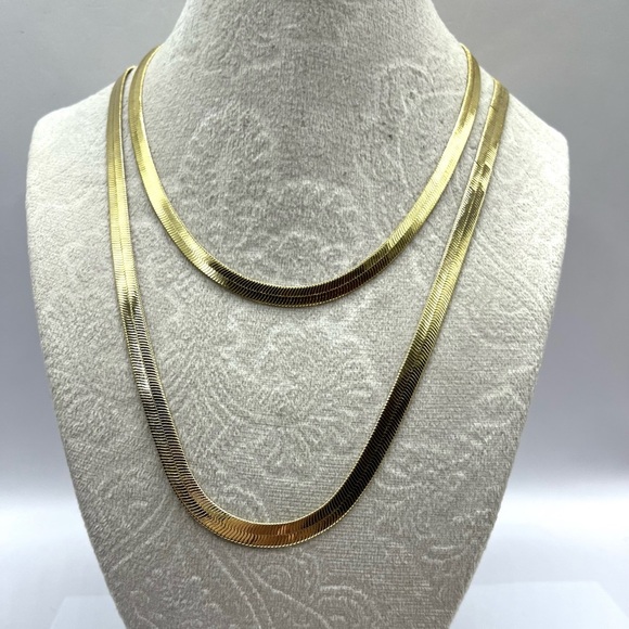 Herringbone Set 2 Necklaces Gold Tone 12” and 20” Necklaces Bold and Bold - Picture 1 of 11